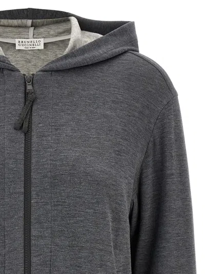 Brunello Cucinelli Precious Zipper Pull Sweatshirt Gray In Gray