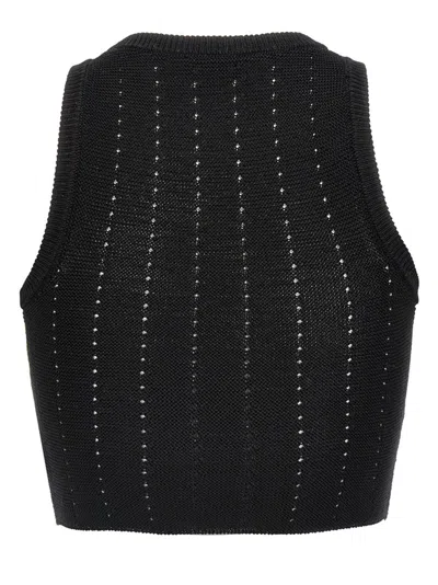 Etro Black Crop Top With Knitted Design And Openwork Detail In Black