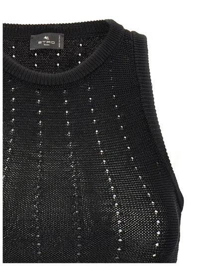 Etro Black Crop Top With Knitted Design And Openwork Detail In Black