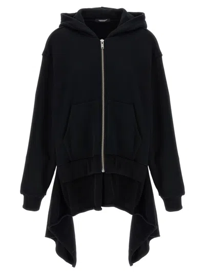Undercover Two-material Hoodie With Asymmetrical Wool Inserts In Black