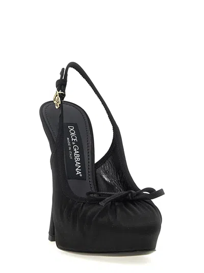 Dolce & Gabbana Satin Slingback Platform Shoes In Black
