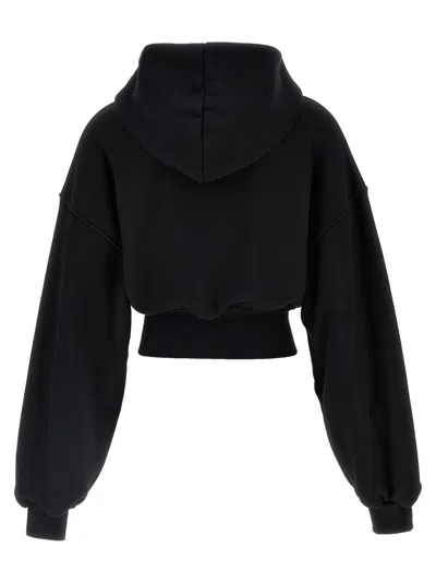 Alexander Wang T T By Alexander Wang Cropped Black Hoodie With Oversized Sleeves In Black