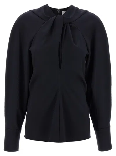 Victoria Beckham Womens Navy Twisted-neckline Textured Stretch-woven Blouse In Blue