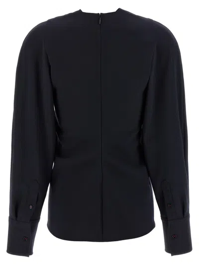 Victoria Beckham Womens Navy Twisted-neckline Textured Stretch-woven Blouse In Blue
