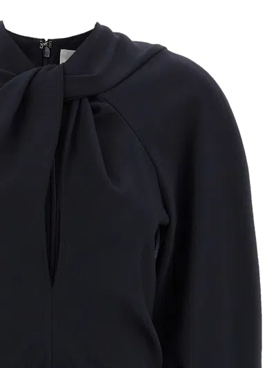 Victoria Beckham Womens Navy Twisted-neckline Textured Stretch-woven Blouse In Blue