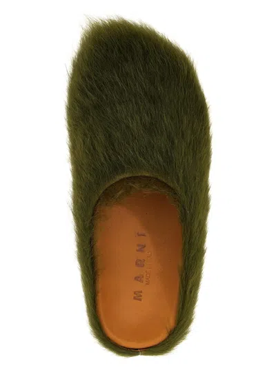 Marni Green Long-haired Calfskin Footbed Sabot