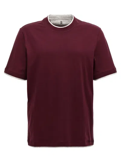 Brunello Cucinelli Double Layer T-shirt In Brown