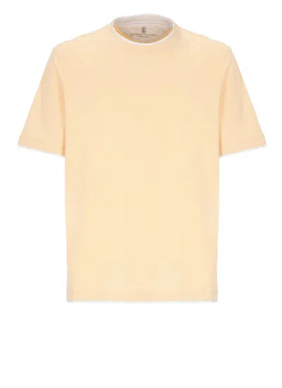 Brunello Cucinelli Relaxed-fit Cotton T-shirt With Contrasting Inserts In Neutral