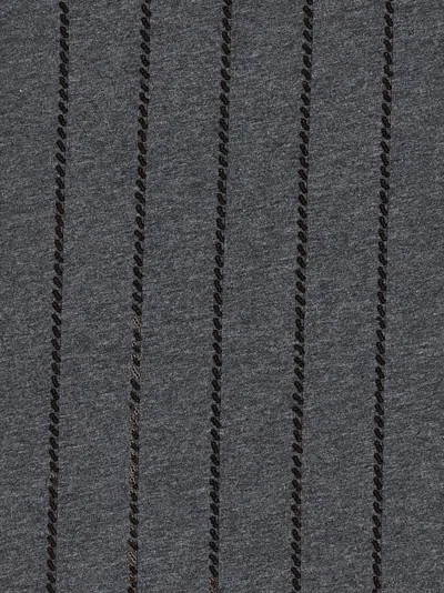 Brunello Cucinelli Sequin High Neck Sleeveless Top With Vertical Stripes In Gray