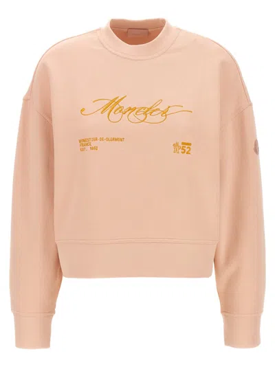 Moncler Cotton Jersey Sweatshirt With Intricate Embroidery In Pink