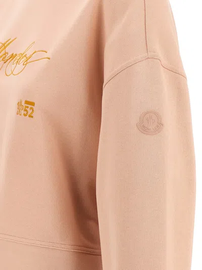 Moncler Cotton Jersey Sweatshirt With Intricate Embroidery In Pink