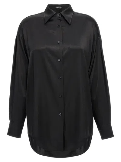 Tom Ford Shiny Silk Satin Shirt In Black
