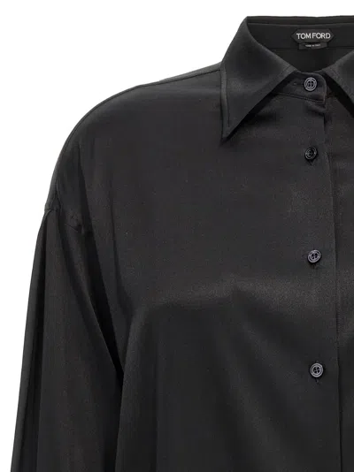 Tom Ford Shiny Silk Satin Shirt In Black