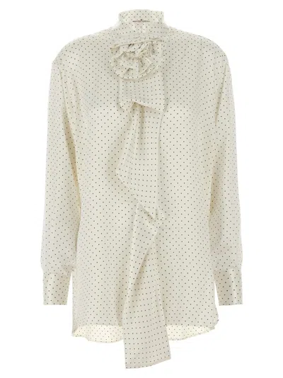 Ermanno Scervino Polka Dot Shirt Flower Brooch In Neutral