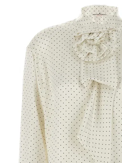 Ermanno Scervino Polka Dot Shirt Flower Brooch In Neutral