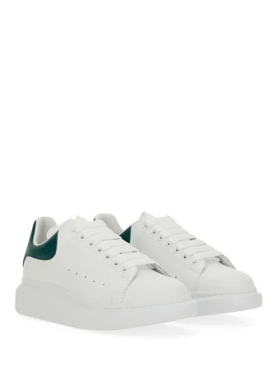 Alexander Mcqueen Leopard Sole Suede Heel Tab Leather Sneakers In White