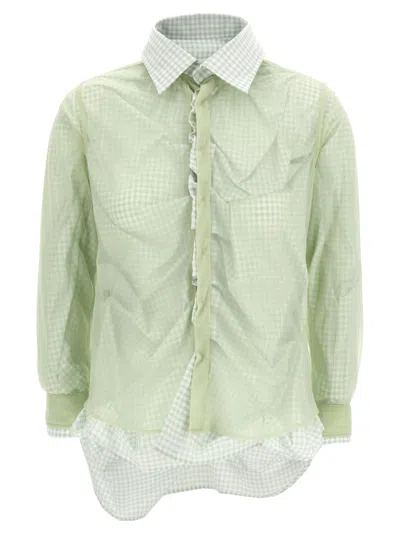 Maison Margiela Layered Shirt With Collar And Ruffles In Green
