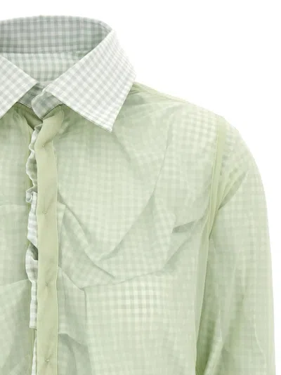 Maison Margiela Layered Shirt With Collar And Ruffles In Green