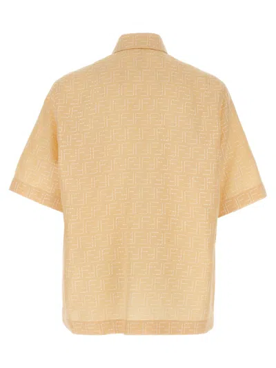 Fendi Men Jacquard Linen And Cotton Shirt With All-over Ff Embroidery
