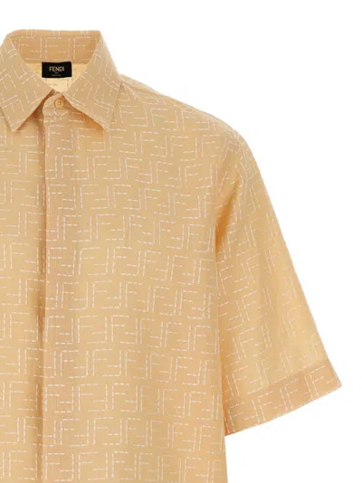 Fendi Men Jacquard Linen And Cotton Shirt With All-over Ff Embroidery