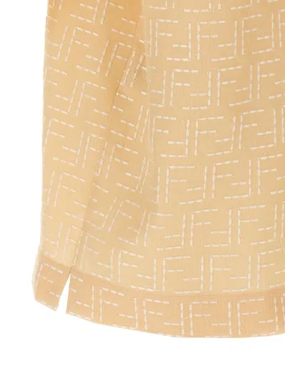 Fendi Men Jacquard Linen And Cotton Shirt With All-over Ff Embroidery