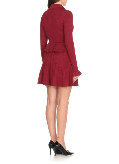 Self-portrait Self Portrait Women Burgundy Pointelle Knit Long-sleeved Mini Dress