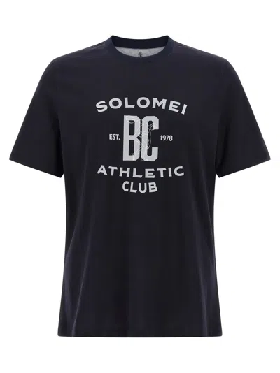Brunello Cucinelli Graphic Print Crew Neck T-shirt With Side Slits In Black