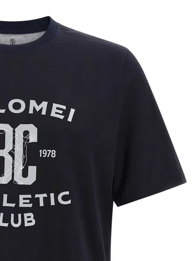 Brunello Cucinelli Graphic Print Crew Neck T-shirt With Side Slits In Black
