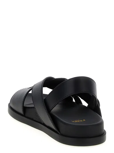 Fendi Women Black Singback Sandals With Ff Buckle Closure And Criss-crossed Straps In Leather Woman