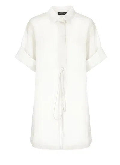 Fabiana Filippi Lightweight White Linen Shirt With V-neck In White