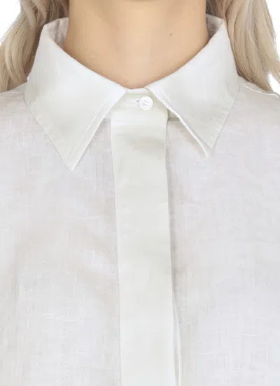 Fabiana Filippi Lightweight White Linen Shirt With V-neck In White