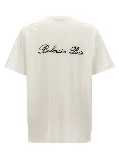 Balmain White Crewneck T-shirt With Logo Lettering Embroidery
