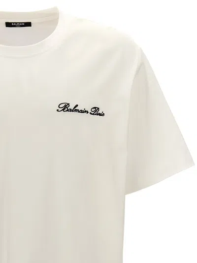 Balmain White Crewneck T-shirt With Logo Lettering Embroidery