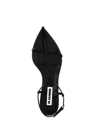 Jil Sander Black Sandals With Ankle Buckle Closure In Leather Woman