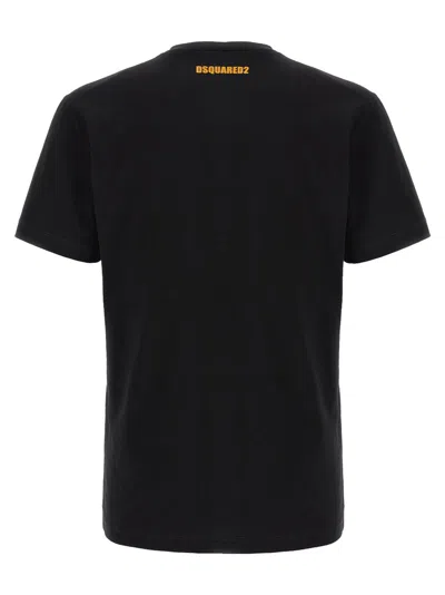 Dsquared2 Black Crewneck T-shirt With Print On The Front And Logo Lettering On The Rear In Black