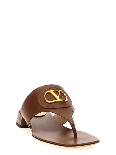 Valentino Garavani Women Caramel Leather Vlogo Thong