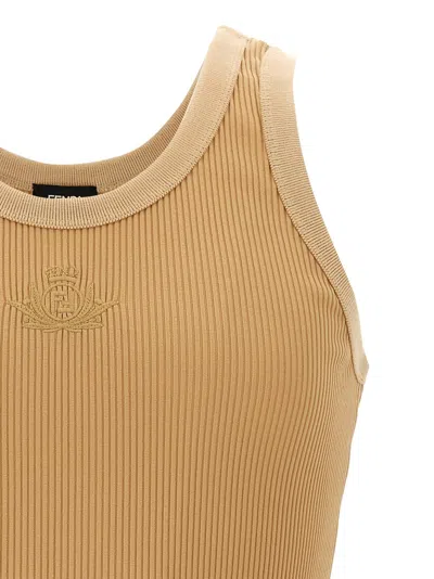Fendi Ribbed Crew Neck Crest Tank Top