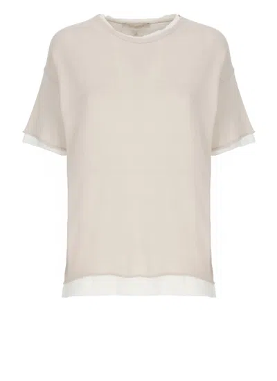 Antonelli Crew Neck Cotton T-shirt With Contrasting Details In Neutral
