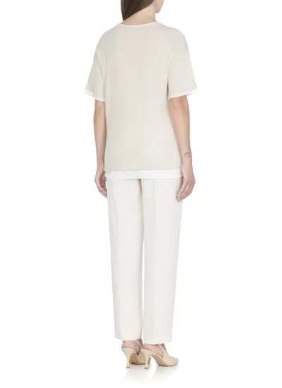 Antonelli Crew Neck Cotton T-shirt With Contrasting Details In Neutral
