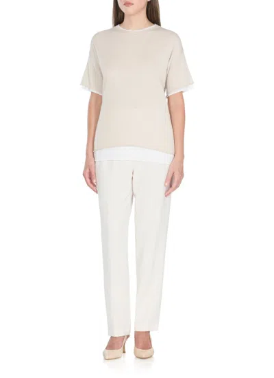 Antonelli Crew Neck Cotton T-shirt With Contrasting Details In Neutral