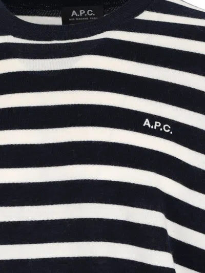 Apc A.p.c. Classic Striped Knit Sweater With Round Neckline In White