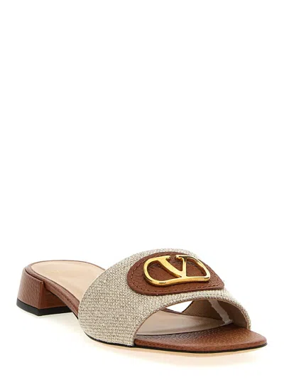 Valentino Vlogo Embellished Textured-leather And Canvas Slides