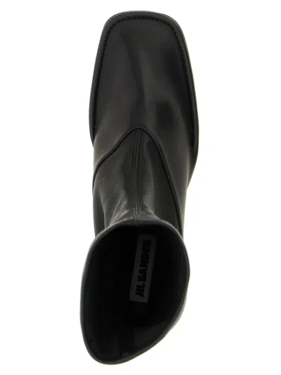 Jil Sander Square Toe Ankle Boots With Block Heel In Black