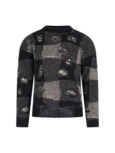 Our Legacy Patchwork Design Black Sweater With Round Neckline In Black