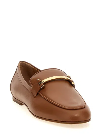 Tod's Brown Loafers With Logo Plaque In Leather Woman