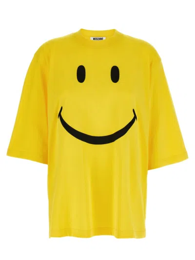 Moschino Smiley Face Graphic T-shirt In Bright Yellow Cotton