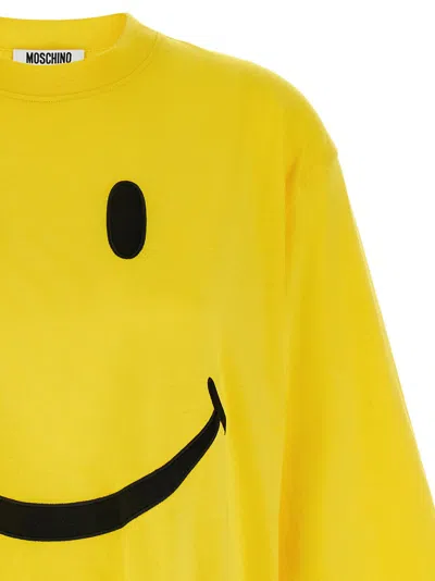 Moschino Smiley Face Graphic T-shirt In Bright Yellow Cotton