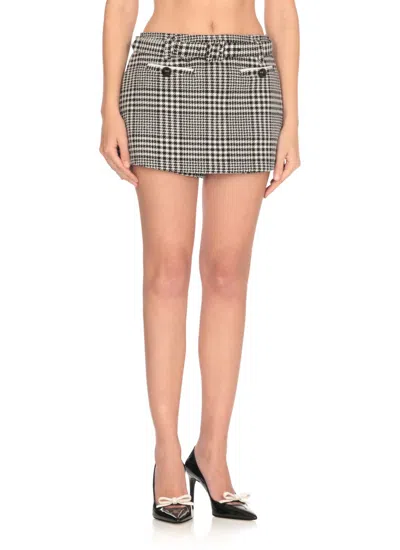 Self-portrait Houndstooth Wool Blend Mini Skirt In Black