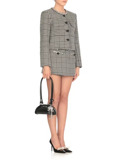 Self-portrait Houndstooth Wool Blend Mini Skirt In Black