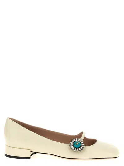 Valentino Embellished Square Toe Ballet Flats With Low Block Heel In Neutral